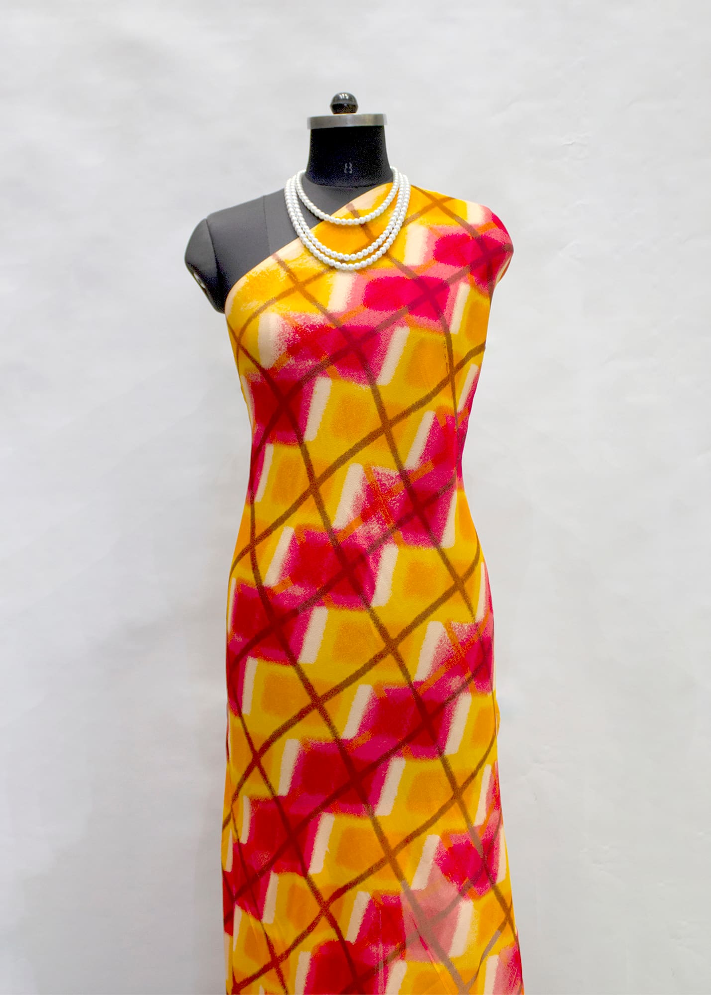 Amber Yellow and Red Abstract Table Print on Pure Viscose Georgette Fabric Image 3