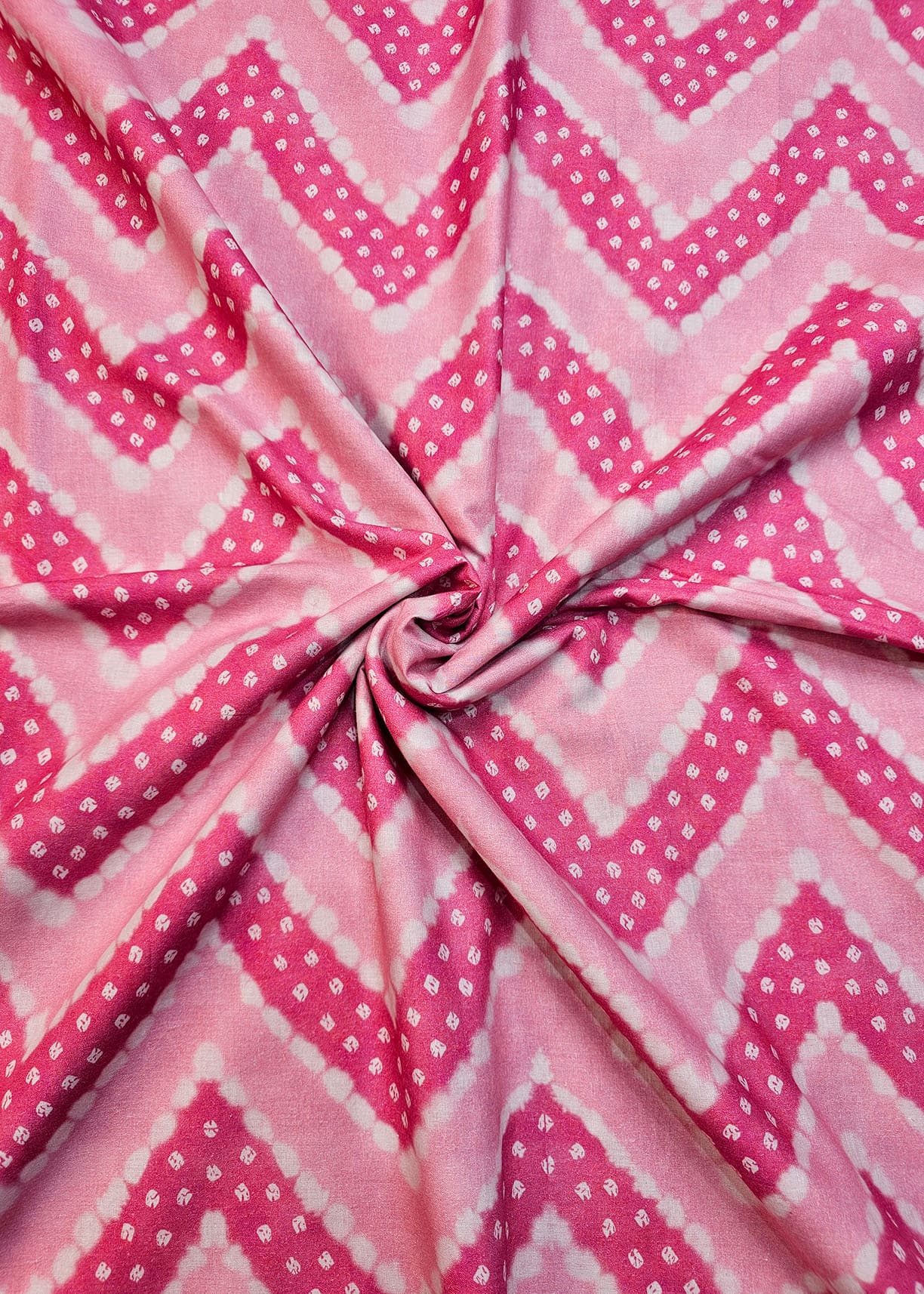 Baby Pink Zig Zag Digital Printed Pure Cotton Linen Fabric - Pure Cotton Linen  D.No. 3201 Baby Pink Front Image