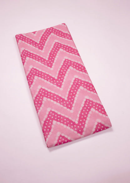 Baby Pink Zig Zag Digital Printed Pure Cotton Linen Fabric - Pure Cotton Linen  D.No. 3201 Baby Pink Side image