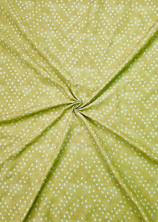 Bandhej Digital Print on Liril Green Pure Cotton Linen Fabric - Pure Cotton Linen D.No. 3207 Liril Green Image 1