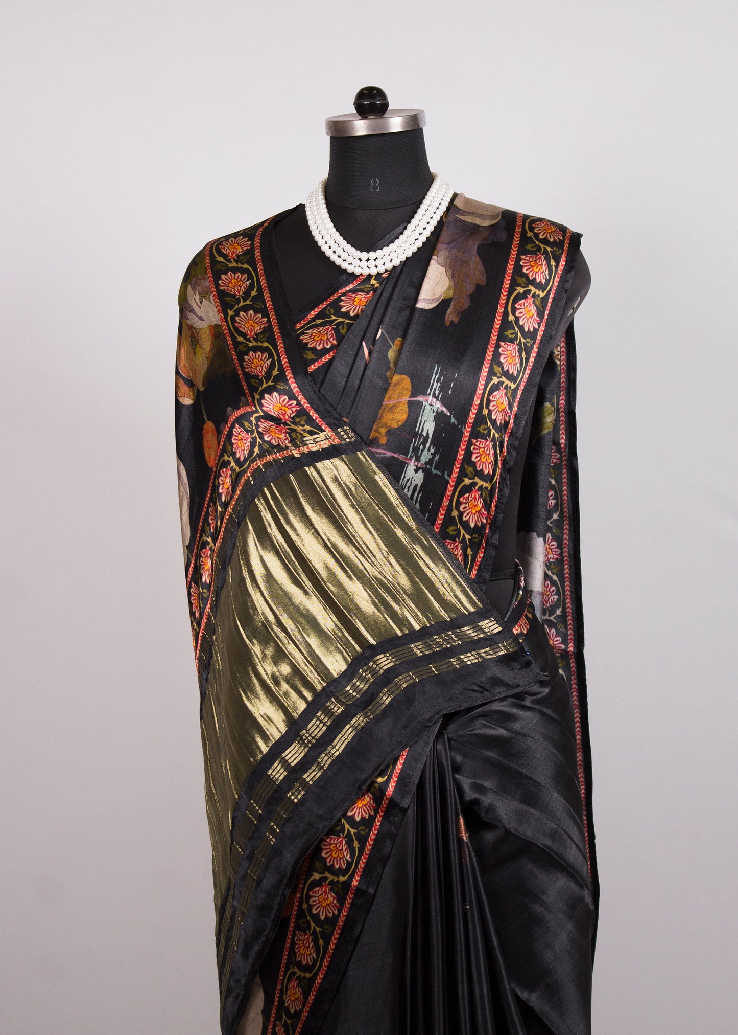 Black Pichwai Printed Gaji Silk Saree with Heritage-Inspired Lagdi Patta Zari Pallu - Gaji Silk Saree 7007 Black Zoom View