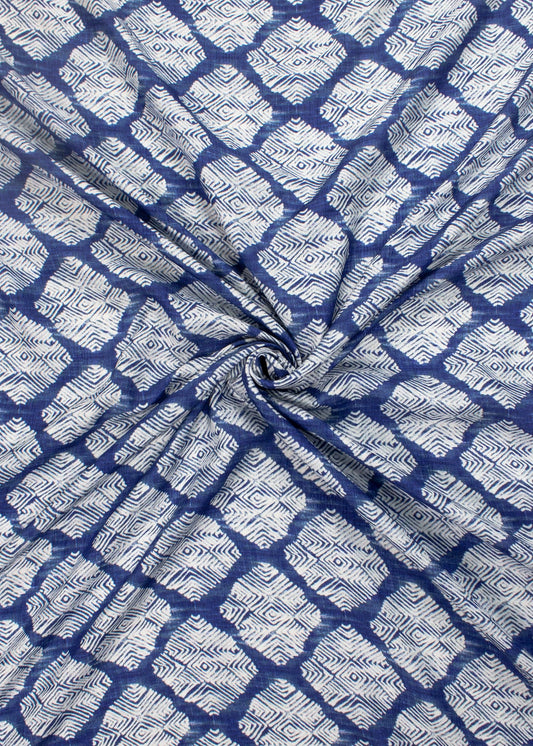 Blue Abstract Aesthetic Motif — Pure Viscose Tissue Silk Designer Fabric - Pure Viscose Tissue Silk 2107 Blue 1