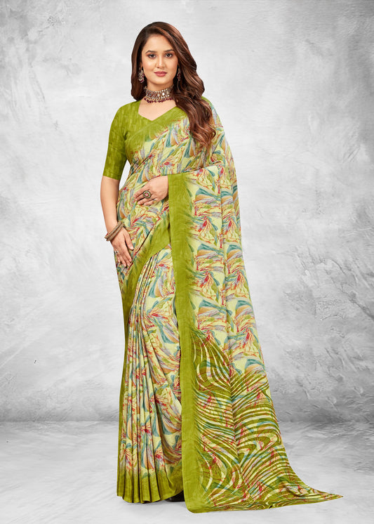 Chic Pista Abstract Patterned Crepe Saree for Modern Elegance - Sabarmati Silk 5518-D Pista Image 1