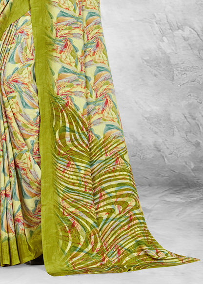 Chic Pista Abstract Patterned Crepe Saree for Modern Elegance - Sabarmati Silk 5518-D Pista Image 3