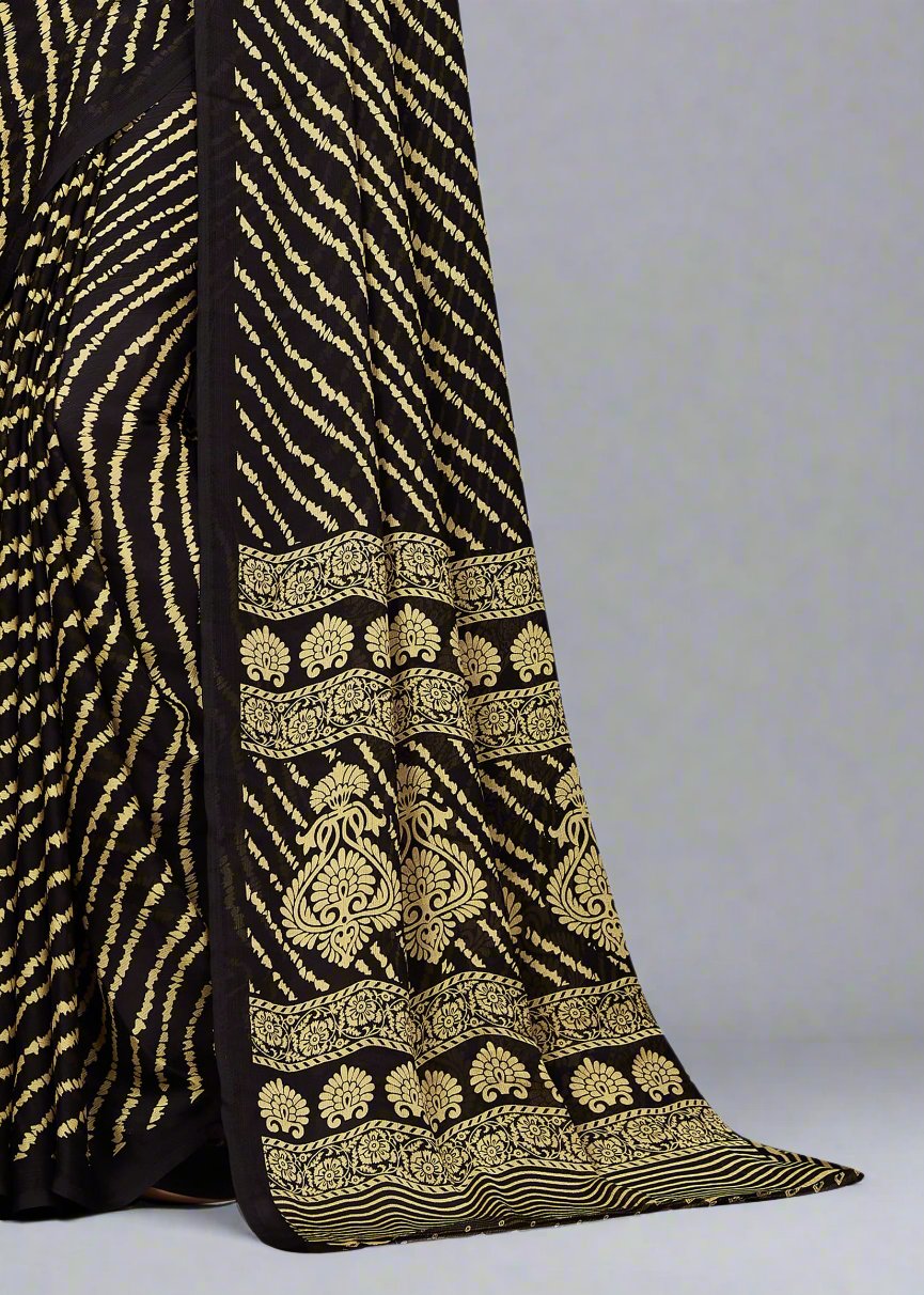 Chiffon Saree in Black with Lehariya Prints and Bold Border - Heritage Silk D. No.4256-C Black Image 3