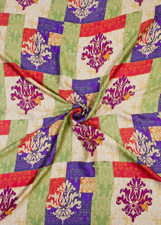 Contemporary Batik Digital Print on Premium Multicolor Modal Silk Fabric - Pure Modal Silk 1018 Multicolor 1