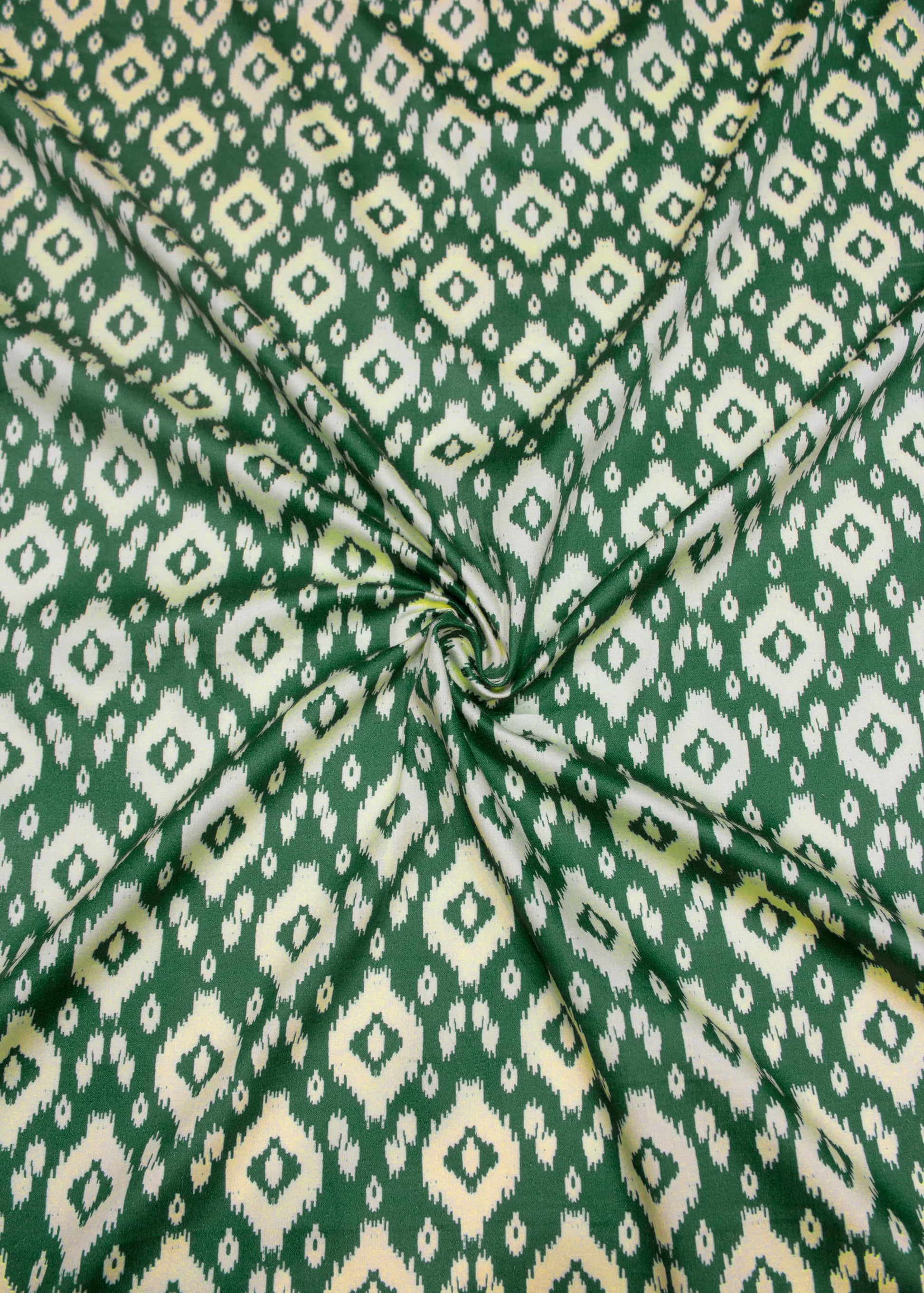 Cotton Bottle Green Ikat Digital Printed Fabric - Cotton Fabric D.No. 3011 Bottle Green Front Image