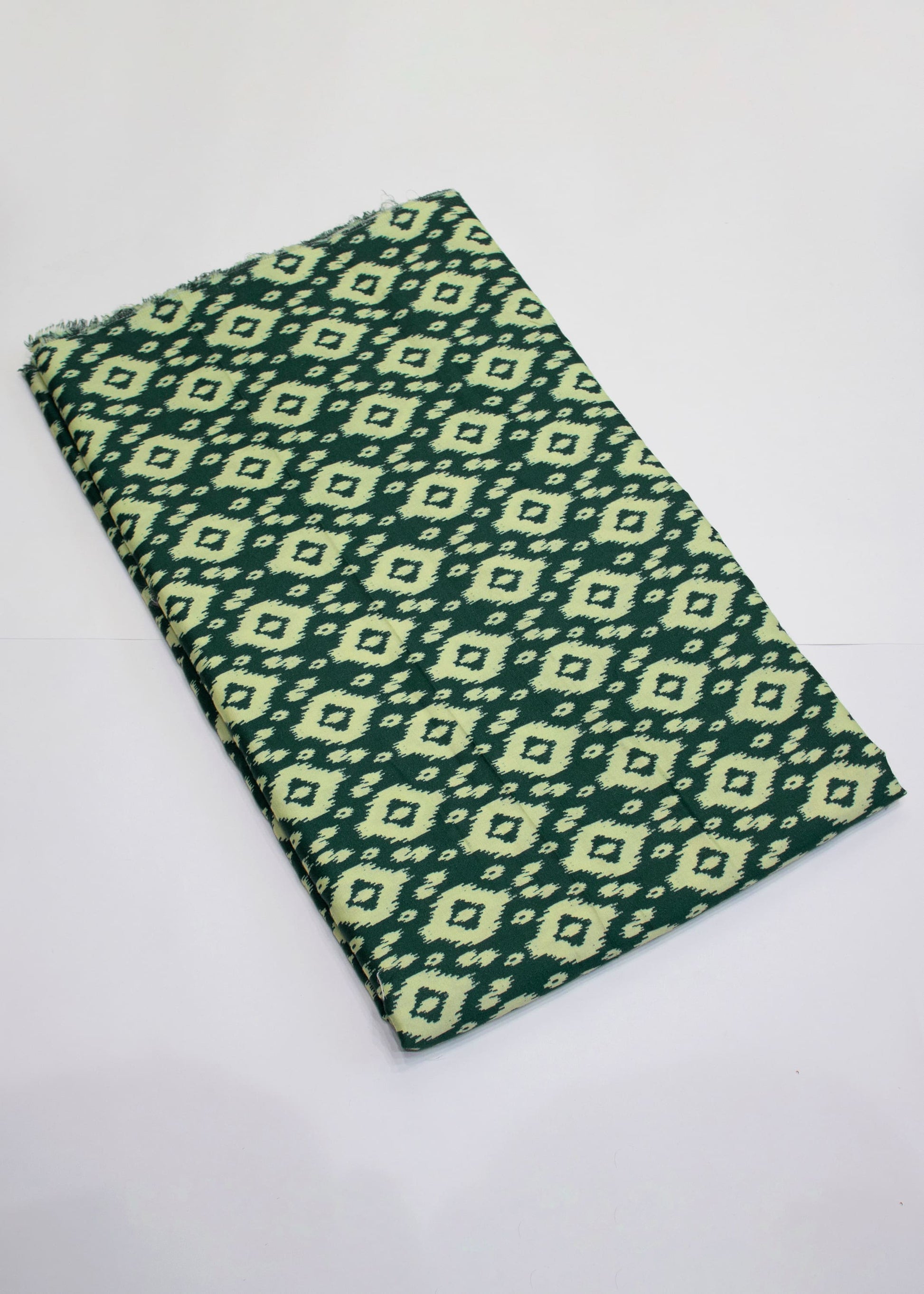 Cotton Bottle Green Ikat Digital Printed Fabric - Cotton Fabric D.No. 3011 Bottle Green Side Image