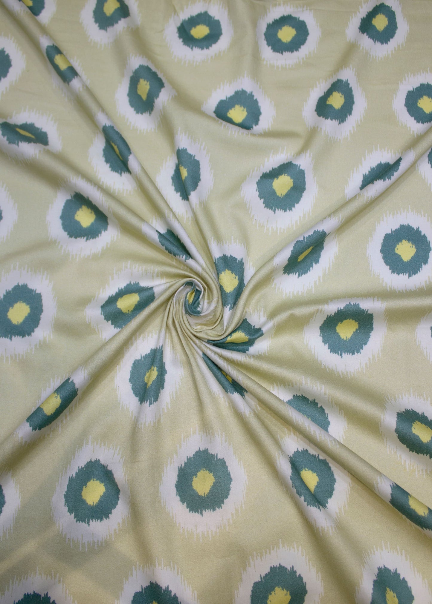 Cream Pure Cotton Ikat Polka Dot Printed Fabric - Cotton Fabric D.No. 3021 Cream Front Image