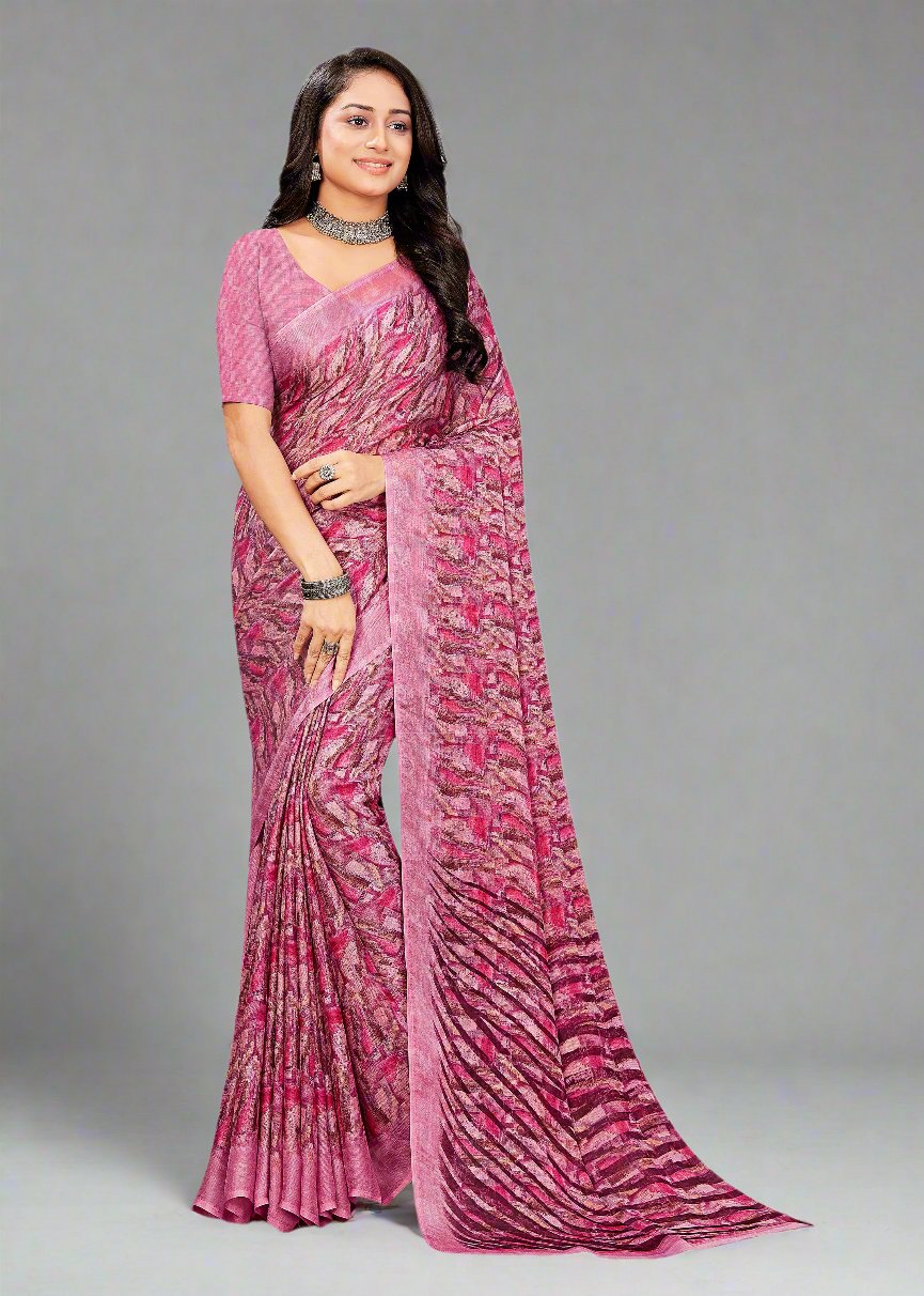 Designer Chiffon Saree with Pink Abstract Pattern - Heritage Silk D. No.4265-C Pink Pose 1