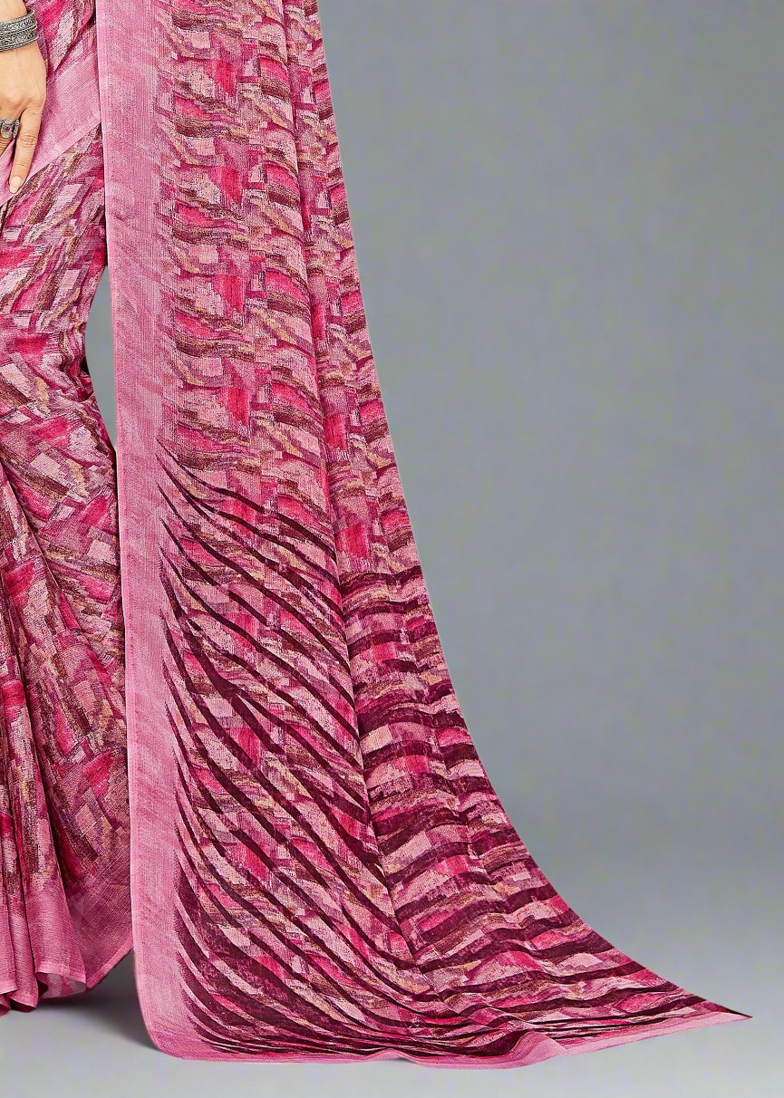 Designer Chiffon Saree with Pink Abstract Pattern - Heritage Silk D. No.4265-C Pink Pose 3