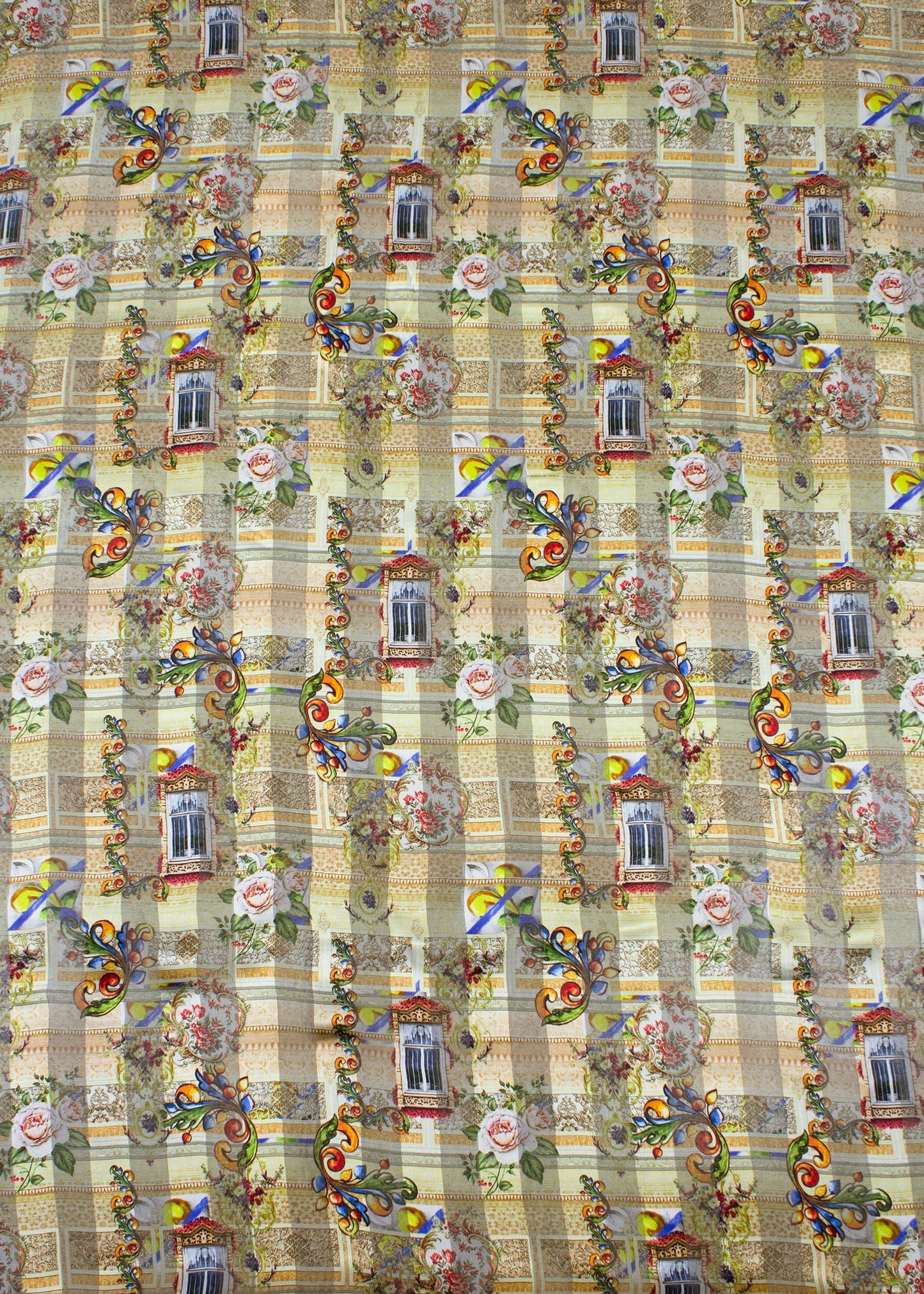 Digitally Printed Pure Georgette Satin Pattern Fabric with Multicolor Ethnic Motifs - Pure Georgette Satin Pattern 9006 Multicolor Modeling 2