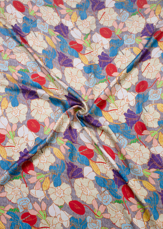 Digitally Printed Pure Modal Silk Fabric Featuring Multicolor Floral Patterns - Pure Modal Silk 1016 Multicolor Modeling 1