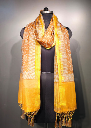 Yellow Printed Organza Dupatta