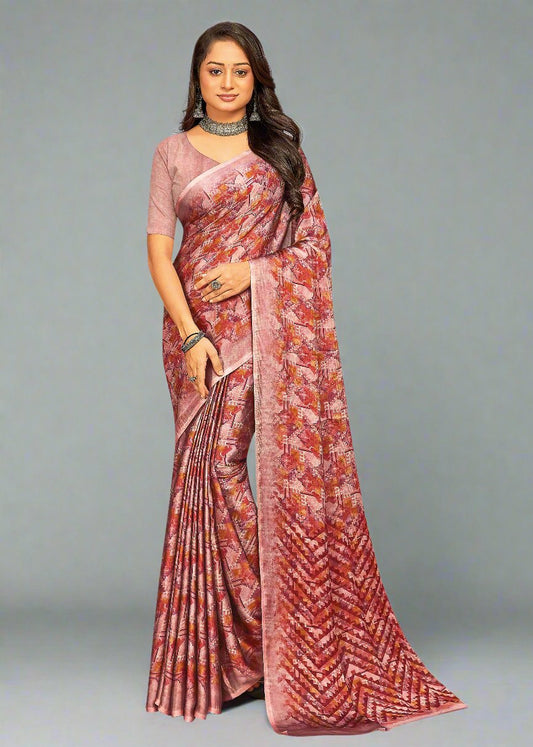 Elegant Georgette Saree with Vibrant Dusty Pink Abstract Print - Tiny Prints 9116-C Dusty Pink Front View