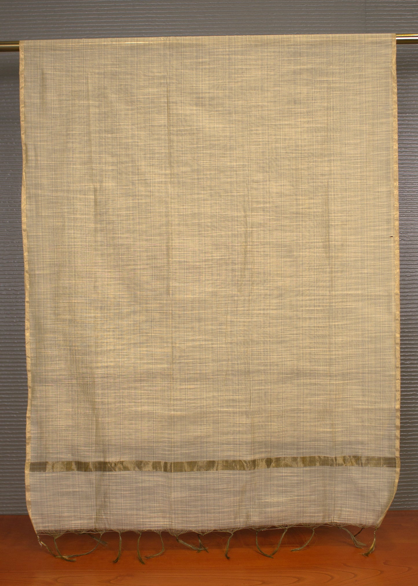 Elegant Sand Khadi Handwoven Dupatta with a Woven Zari Accent - Handwoven 8702 Sand Pose 2