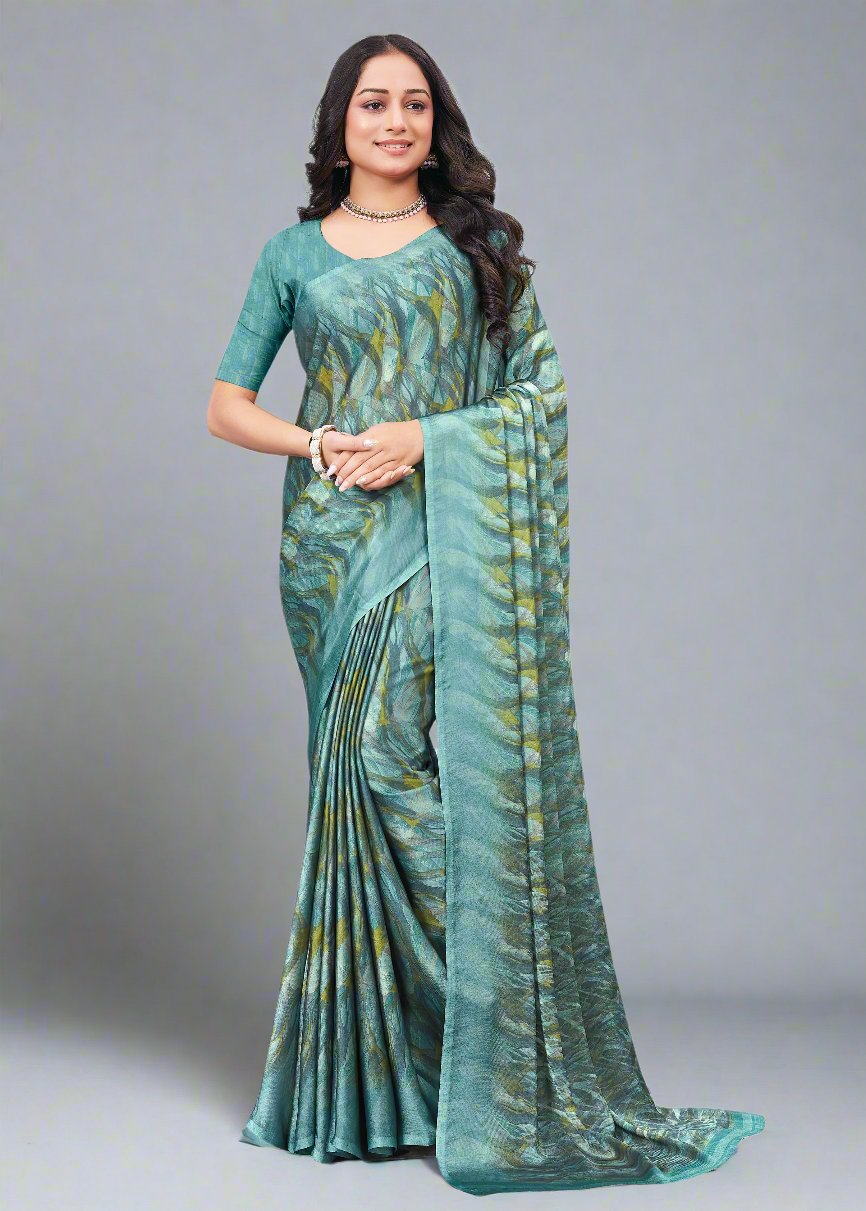 Elegant Light Blue Georgette Saree Adorned with Abstract Design - Tiny Prints 9122-A Light Blue Modeling 1