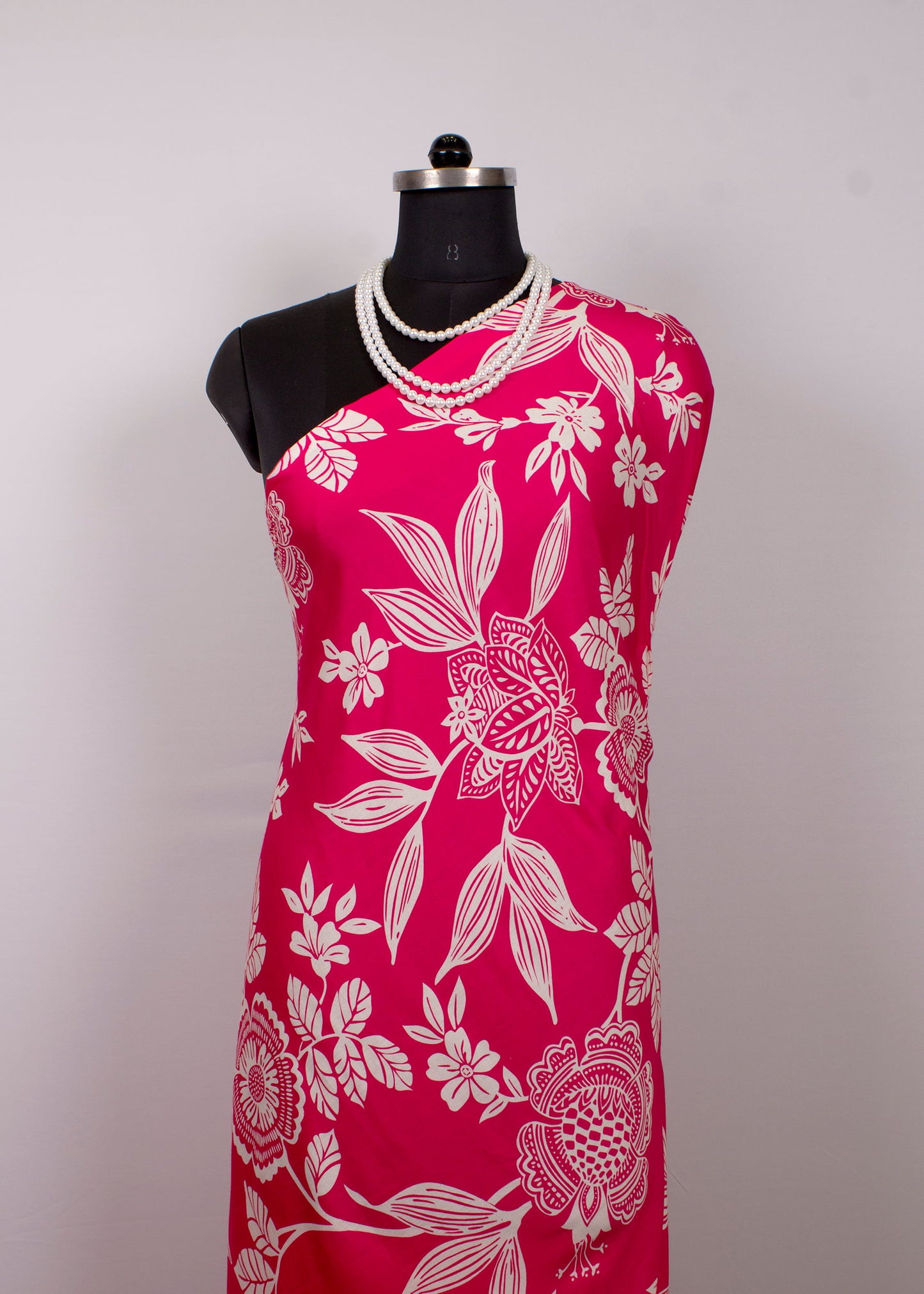 Fuchsia Pink Floral Digital Printed Pure Cotton Satin Fabric - Pure Cotton Satin D.No. 1706 Fuchsia Pink Full Image