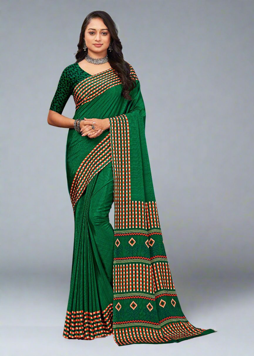 Green Designer Printed Crepe Saree - Sabarmati Silk 5439-D Green Pose 1