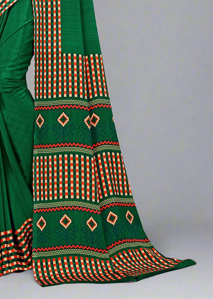 Green Designer Printed Crepe Saree - Sabarmati Silk 5439-D Green Pose 3