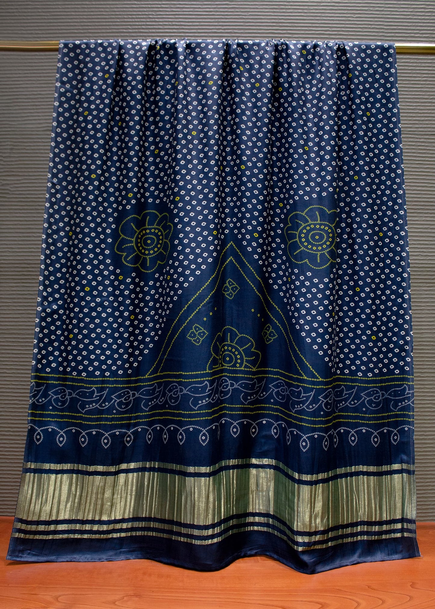 Indigo Blue Bandhani Digital Printed Designer Pure Gaji Silk Dupatta with Zari Woven Border - Pure Gaji Silk Dupatta D.No 1101 Indigo Blue Image 2