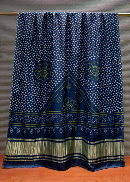 Indigo Blue Bandhani Digital Printed Designer Pure Gaji Silk Dupatta with Zari Woven Border - Pure Gaji Silk Dupatta D.No 1101 Indigo Blue Image 2