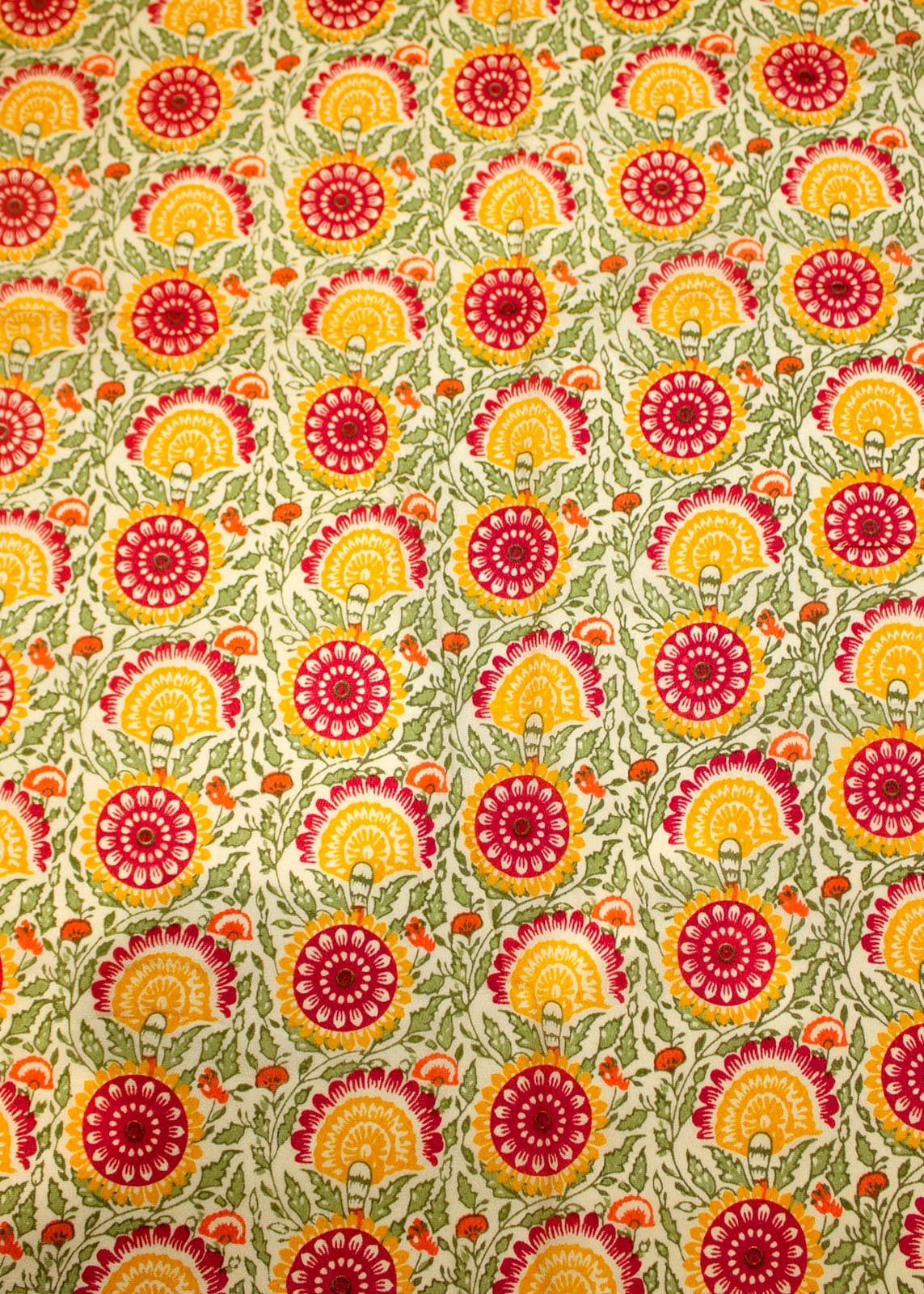 Jasmine Yellow Pure Viscose Georgette Fabric with Floral Kalamkari Table Print - Pure Viscose Georgette  D.No. 3505 Jasmine Yellow Full Image View 