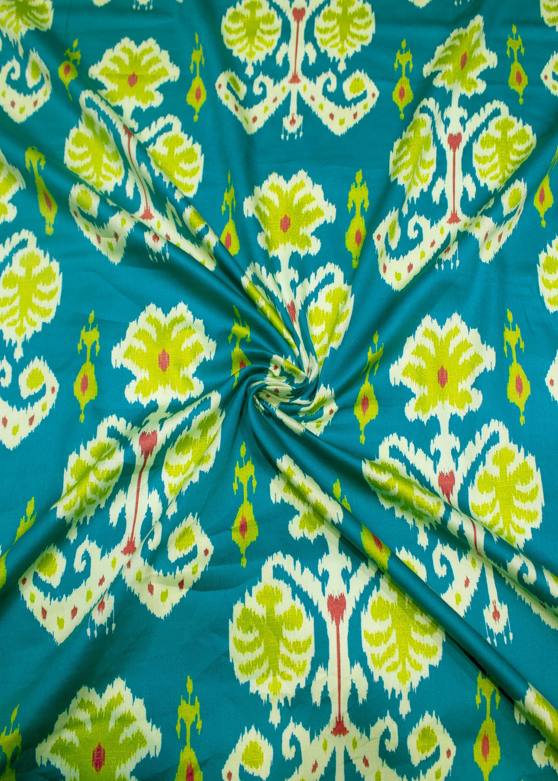 Jungle Green Ikat Printed Soft Cotton Fabric - Cotton Fabric D.No. 3001 Jungle Green Image 1