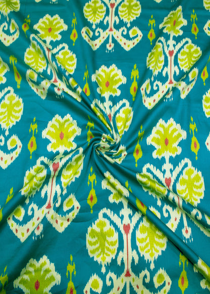 Jungle Green Ikat Printed Soft Cotton Fabric - Cotton Fabric D.No. 3001 Jungle Green Image 1