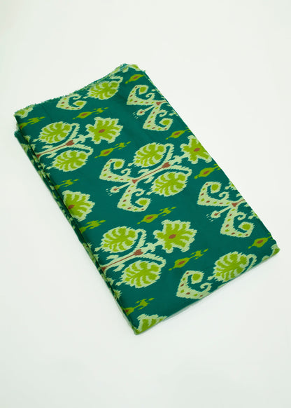 Jungle Green Ikat Printed Soft Cotton Fabric - Cotton Fabric D.No. 3001 Jungle Green Image 3