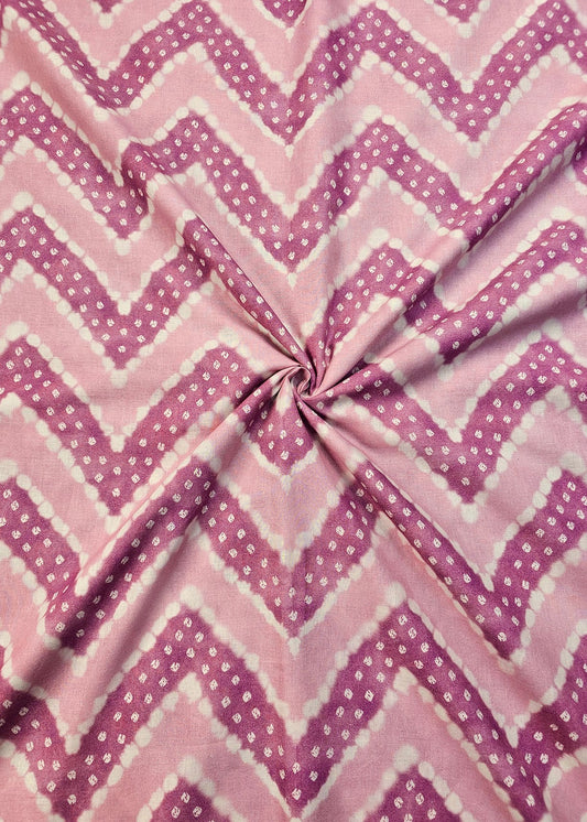 Lavender Pure Cotton Linen Fabric With Zig Zag and Bandhej Print - Pure Cotton Linen D.No. 3208 Lavender Front View Image