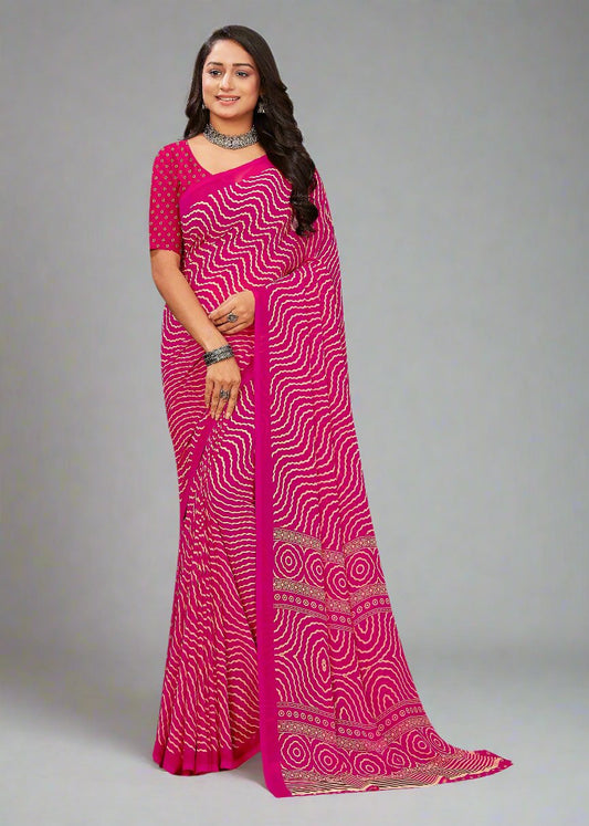 Lehariya Patterned Pink Chiffon Saree with a Solid Border - Heritage Silk D. No.4263-A Pink Front Image