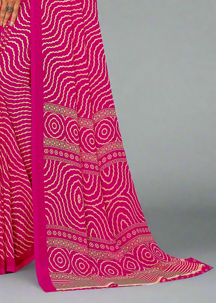 Lehariya Patterned Pink Chiffon Saree with a Solid Border - Heritage Silk D. No.4263-A Pink Pallu Image