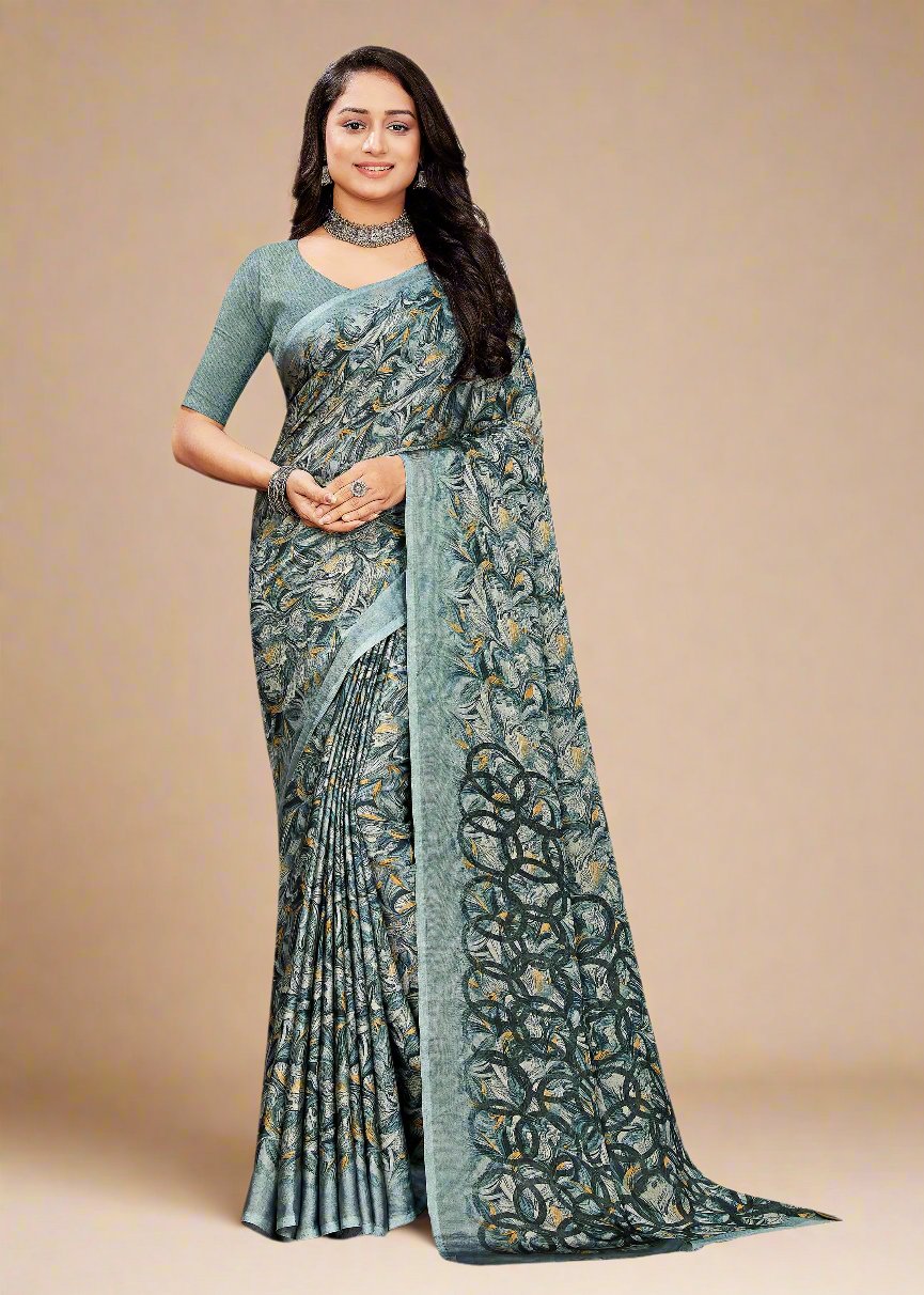 Light Grey Soft Fill Fabric Saree Adorned with Abstract Patterns - Tiny Prints 9101-A Light Grey 1