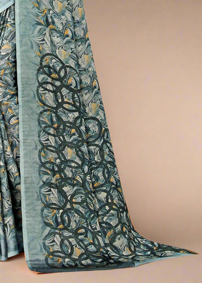 Light Grey Soft Fill Fabric Saree Adorned with Abstract Patterns - Tiny Prints 9101-A Light Grey 3