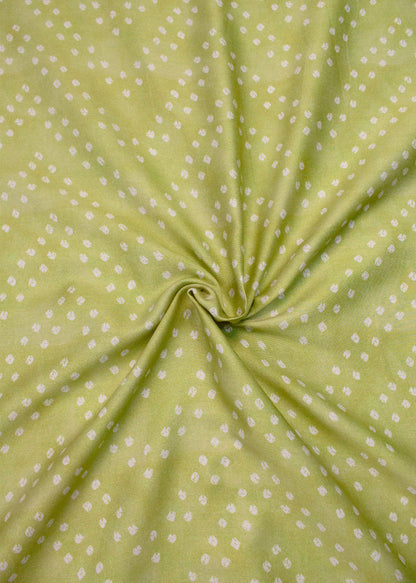 Liril Green Pure Cotton Satin Fabric with Bandhej and Zig Zag Digital Print - Pure Cotton Satin D.No. 1704 Liril Green 1