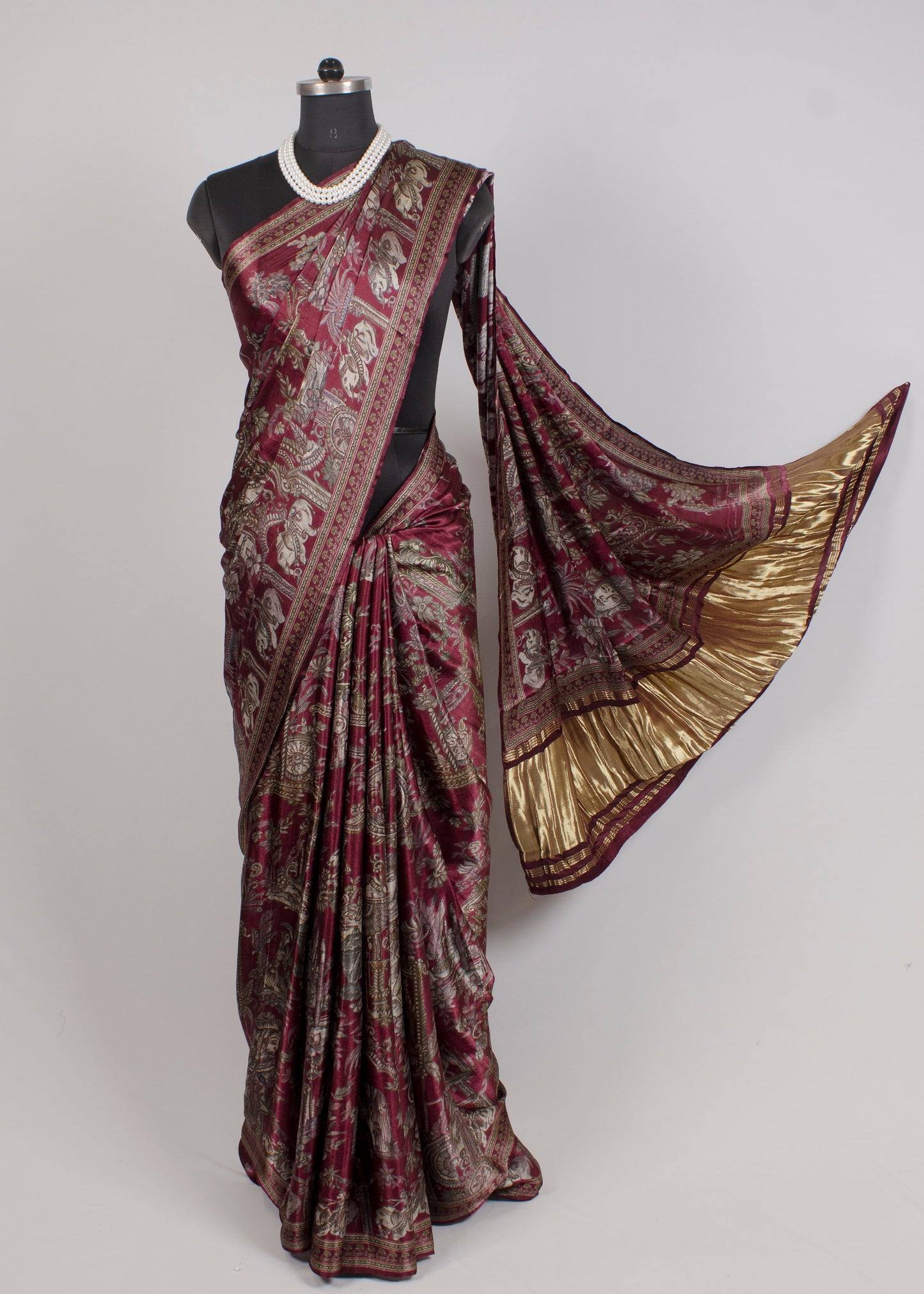 Maroon Gajji Silk Saree Featuring Ethnic Prints and a Classic Lagdi Patto Design - Gaji Silk Saree 7002 Maroon Image 2