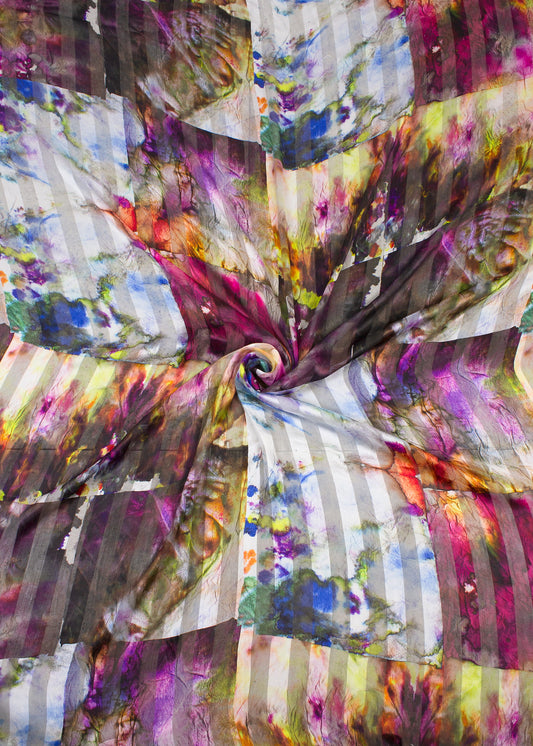 Multicolor Abstract Digital Printed Pure Satin Pattern Georgette Fabric - Pure Georgette Satin Pattern 9004 Multicolor Pose 1
