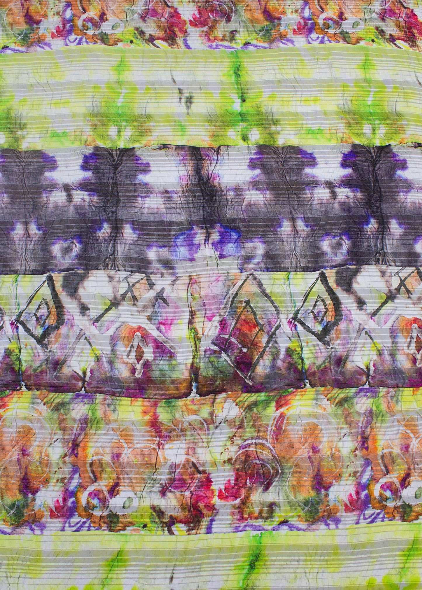 Multicolor Abstract Print Digital Printed Pure Georgette Satin Pattern Fabric - Pure Georgette Satin Pattern 9005 Multicolor Side View