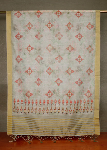 Multicolor Hard Linen Dupatta with Abstract Digital Prints, Zari Woven Border, and Tassel Accents - Hard Linen 2109 Multicolor Second Image