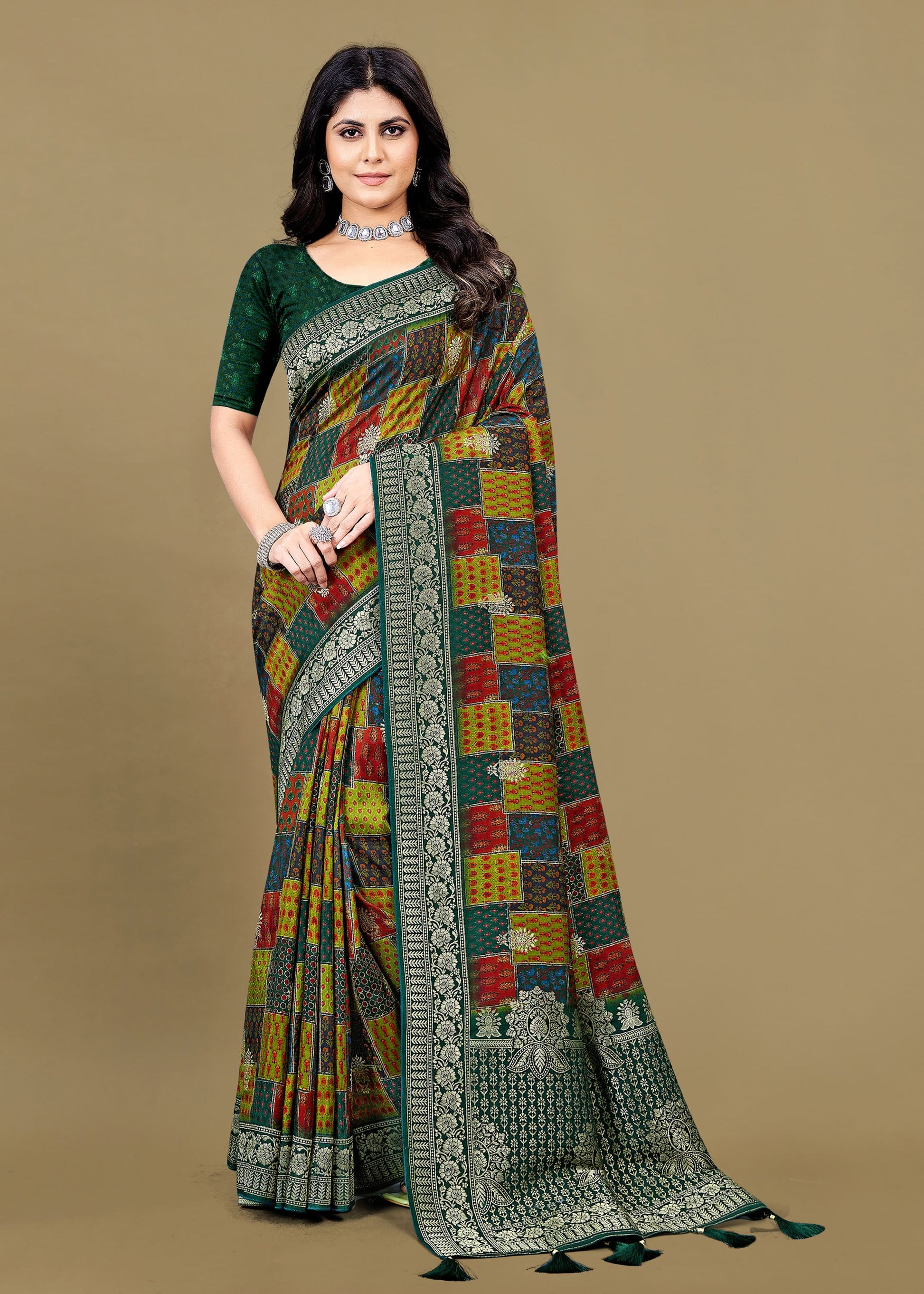 Multicolor Pure Tussar Silk Saree Featuring Timeless Ethnic Prints, Intricate Zari Border, and Buta Work - Spider Silk 5550 Multicolor 1