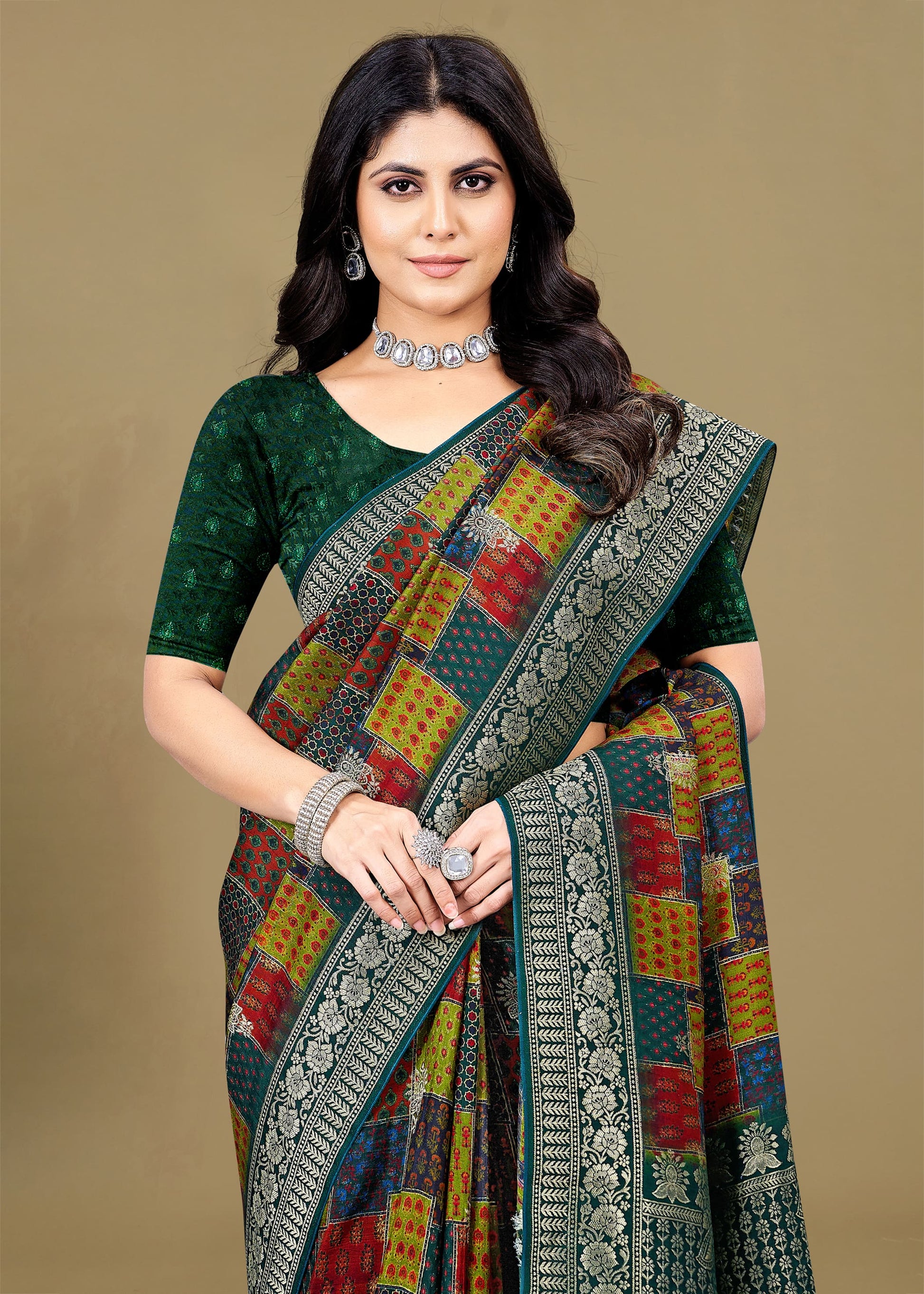 Multicolor Pure Tussar Silk Saree Featuring Timeless Ethnic Prints, Intricate Zari Border, and Buta Work - Spider Silk 5550 Multicolor 2