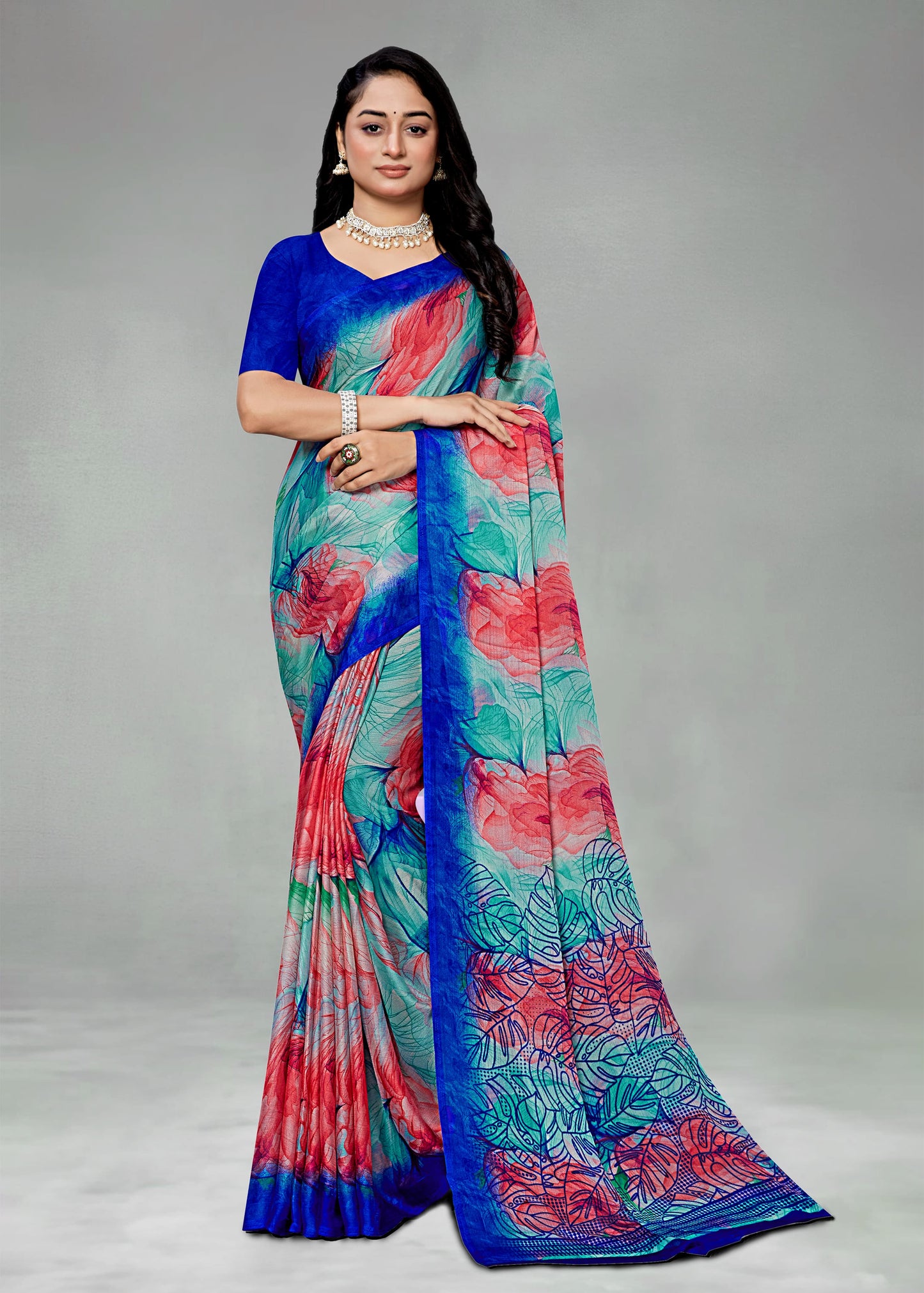 Multihued Chiffon Saree with Abstract Floral Prints - Heritage Silk D. No.4249-A Multicolor Front Image