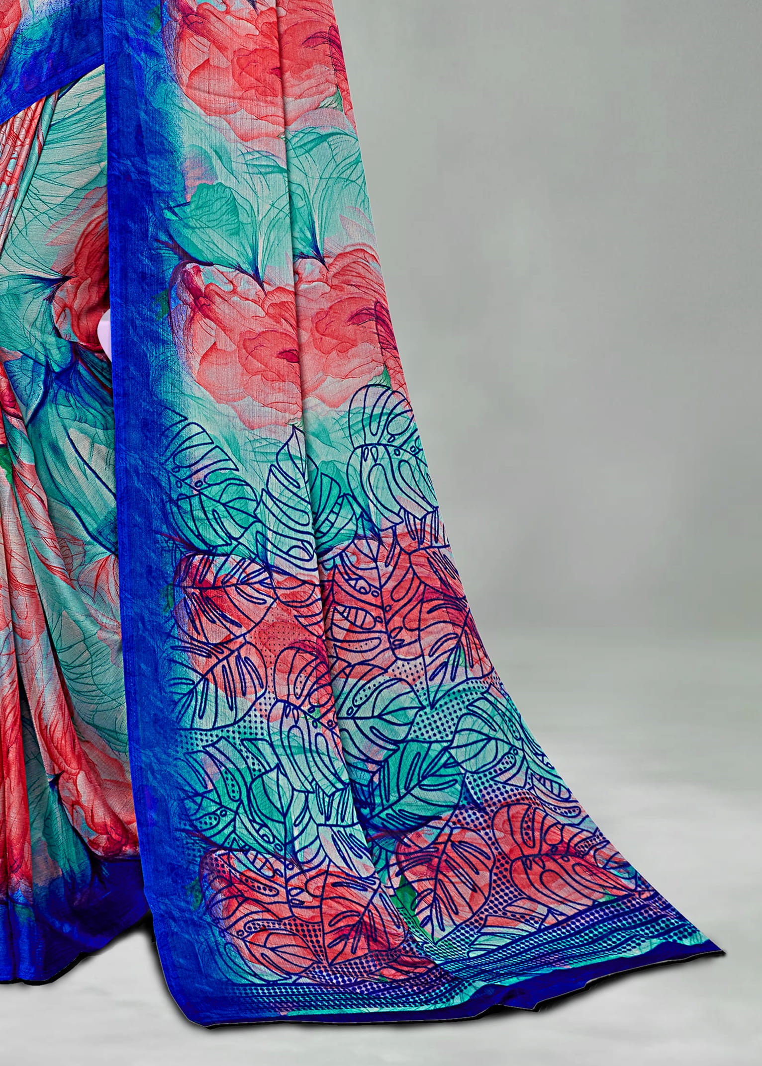 Multihued Chiffon Saree with Abstract Floral Prints - Heritage Silk D. No.4249-A Multicolor Pallu Image