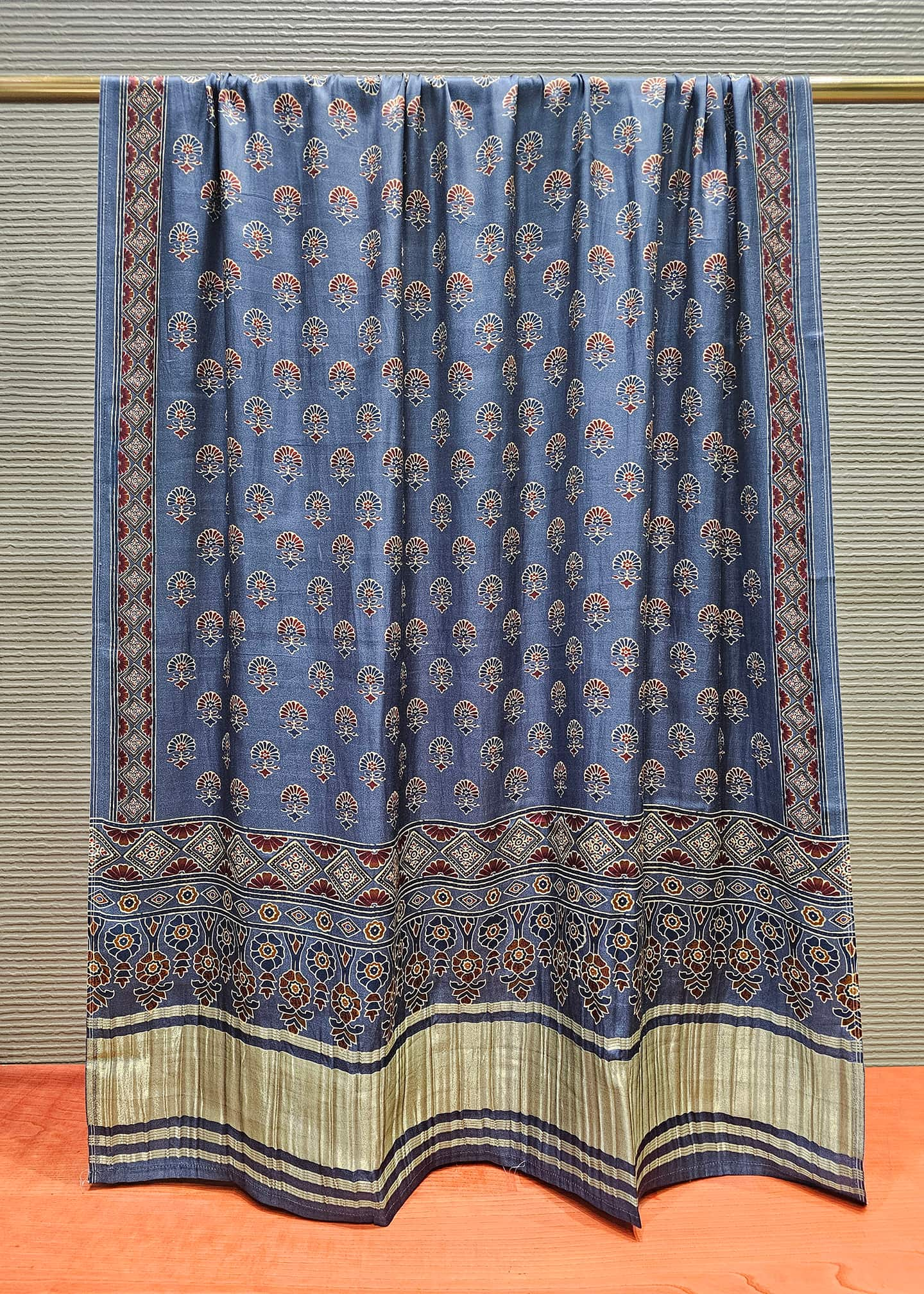 Navy Blue Ajrakh Digital Printed Gaji Silk Dupatta with Zari Weave Border Image 2