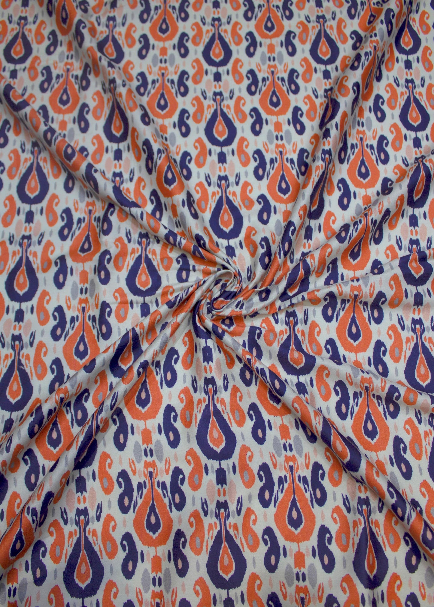 Navy Blue and Orange Paisley Design Printed on off White Cotton  Fabric - Cotton Fabric D.No. 3026 Off White Front Image View