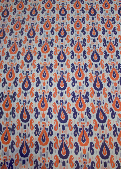 Navy Blue and Orange Paisley Design Printed on off White Cotton  Fabric - Cotton Fabric D.No. 3026 Off White Zoom Image View