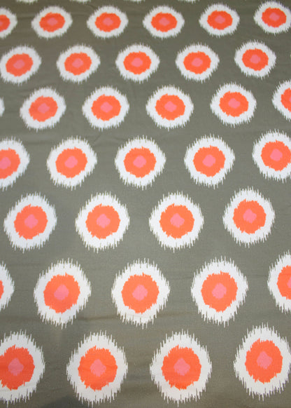 Orange Ikat Polka Dot Design Printed on light Brown Cotton Fabric - Cotton Fabric D.No. 3016 Light Brown Image 2