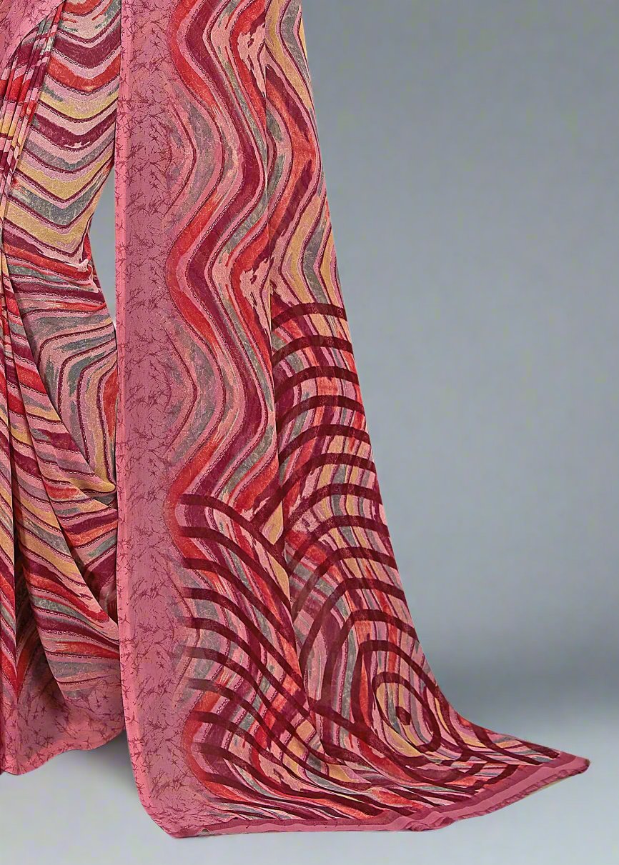 Pink Designer Saree in Georgette with Abstract Lehariya Print - Indigo Prints 2442-C Pink Image 3