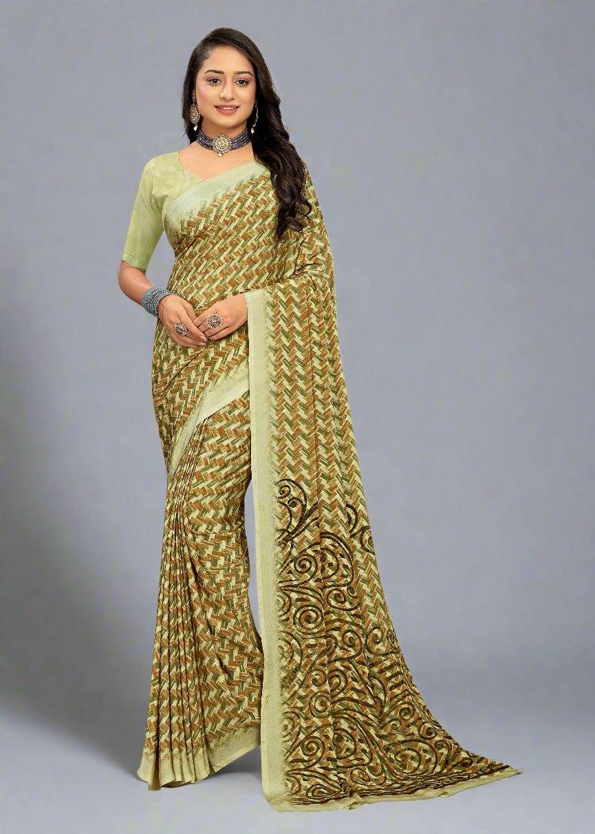 Pista Abstract Printed Crepe Designer Saree - Sabarmati Silk 5447-B Pista 1